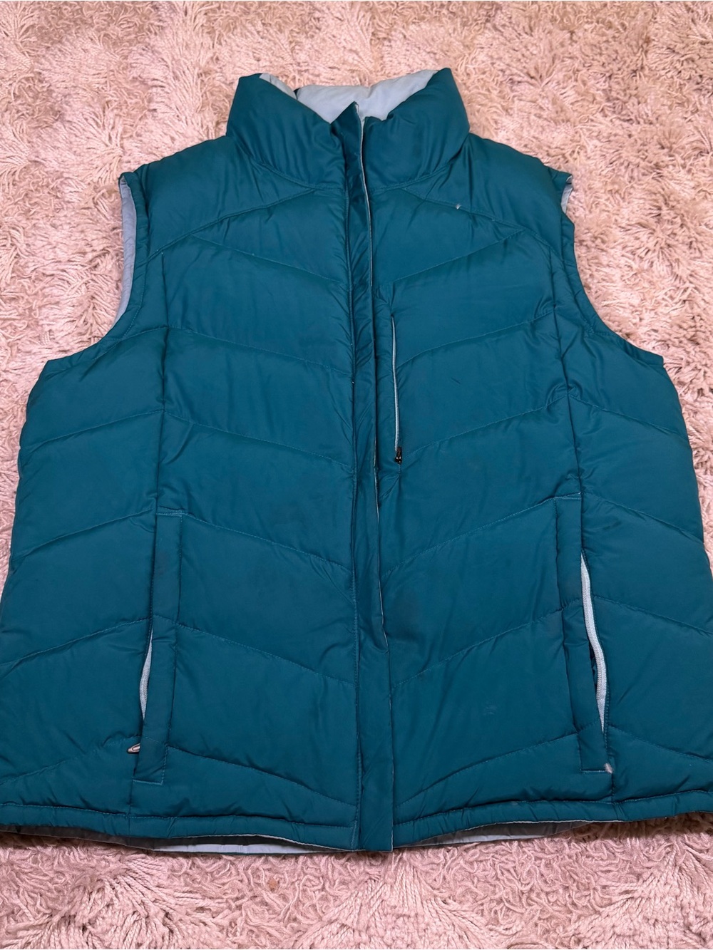Columbia Reversible Down Puffer Vest Womens L Teal Blue 60/40 Feather SL1025